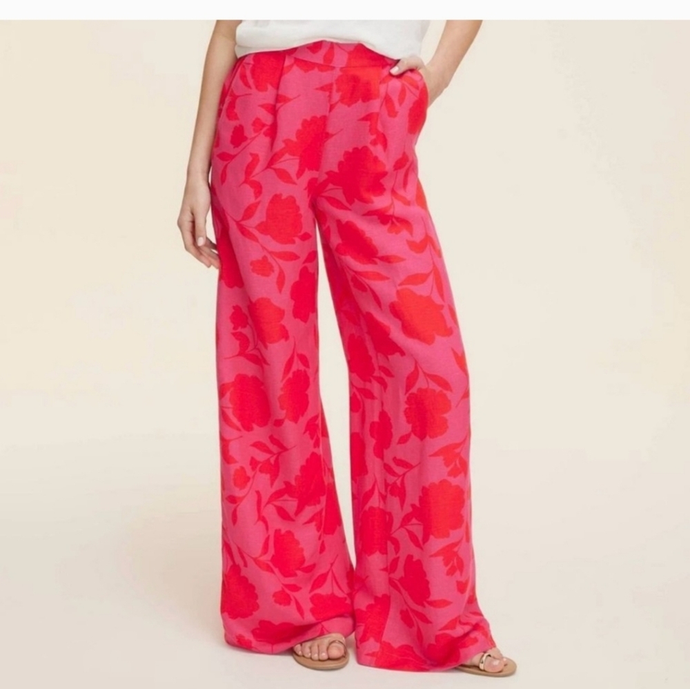 Kate Spade Pink and Red Floral Wide Leg Pants